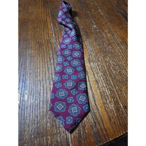 Spencer & Lowe Paisley Burgandy Blue Cream Brown Green Silk Mens Neck Tie USA